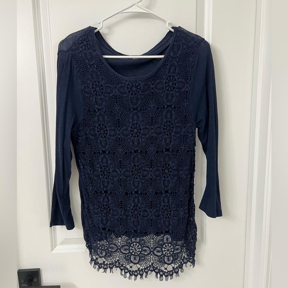 J. Crew Navy Lace Women's Long sleeve Top